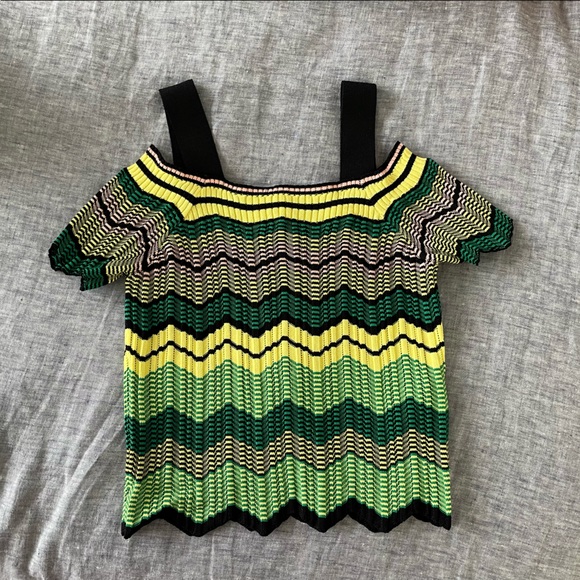 Sandro Tops - Sandro Crop Top Woven Zig Zag - black, green and yellow